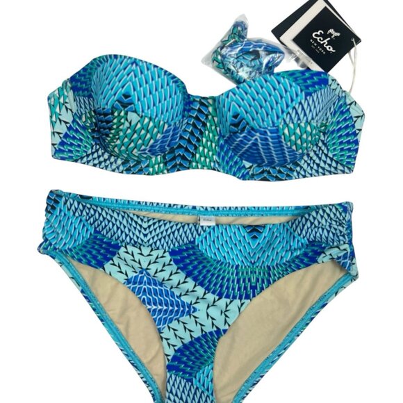 Echo Havana Bikini Two Piece Set Size Small Bandeau Geo Blue Removable Strap - Picture 4 of 8